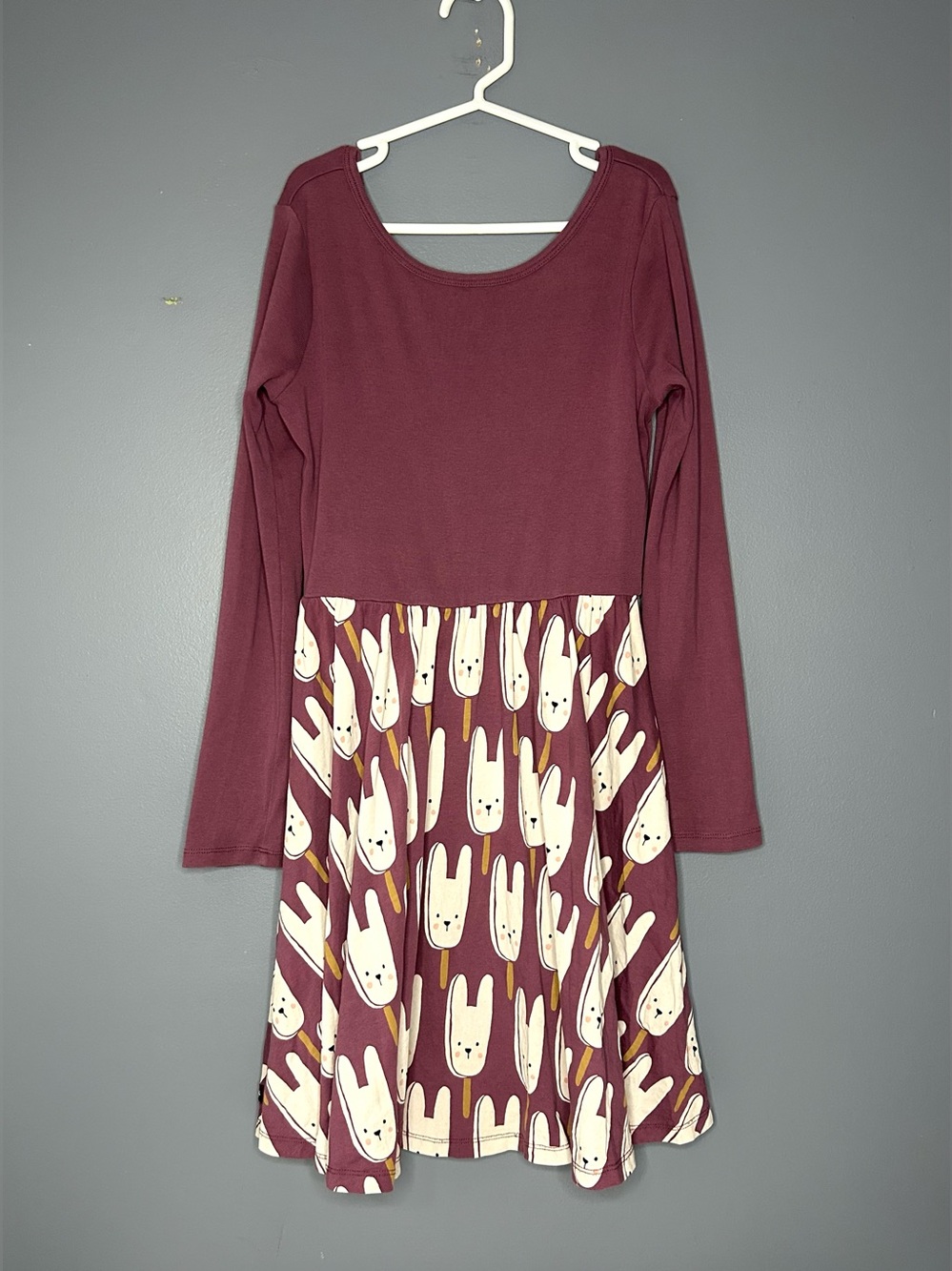 Tea Collection Dress Girls 10 Purple Bunny Print Long Sleeve Skater Cotton Knit
